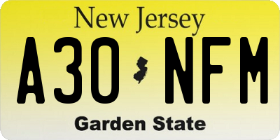NJ license plate A30NFM