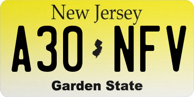 NJ license plate A30NFV