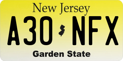 NJ license plate A30NFX