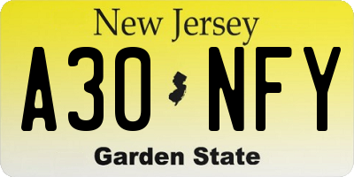 NJ license plate A30NFY