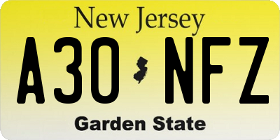 NJ license plate A30NFZ