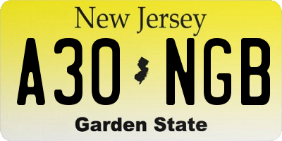 NJ license plate A30NGB