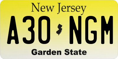 NJ license plate A30NGM