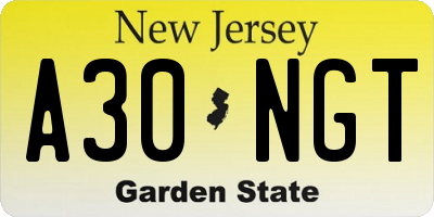 NJ license plate A30NGT