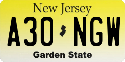 NJ license plate A30NGW