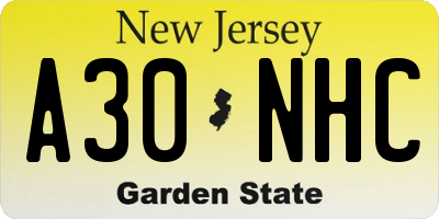 NJ license plate A30NHC