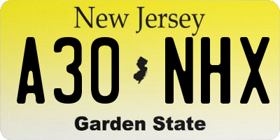 NJ license plate A30NHX