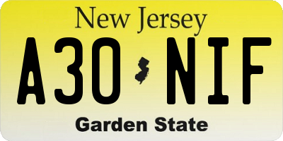 NJ license plate A30NIF