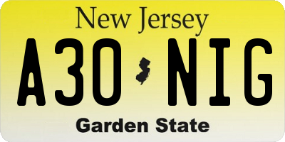 NJ license plate A30NIG