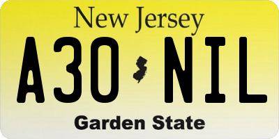NJ license plate A30NIL