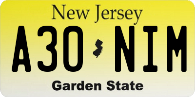 NJ license plate A30NIM