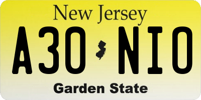 NJ license plate A30NIO