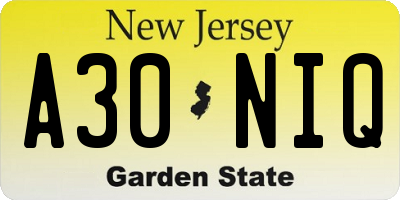 NJ license plate A30NIQ