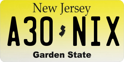 NJ license plate A30NIX