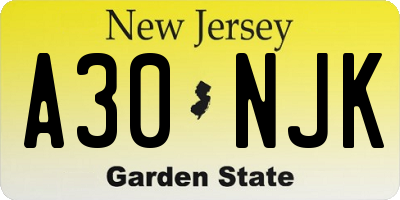 NJ license plate A30NJK