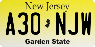 NJ license plate A30NJW