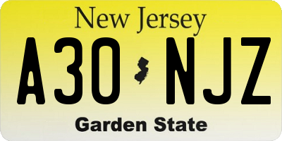NJ license plate A30NJZ