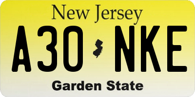 NJ license plate A30NKE