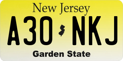 NJ license plate A30NKJ