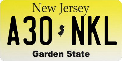NJ license plate A30NKL