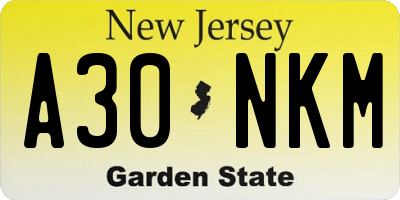 NJ license plate A30NKM