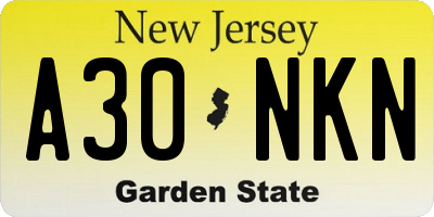 NJ license plate A30NKN