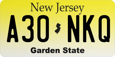 NJ license plate A30NKQ