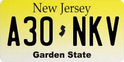 NJ license plate A30NKV