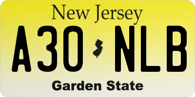NJ license plate A30NLB
