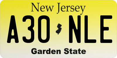NJ license plate A30NLE