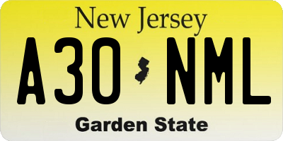 NJ license plate A30NML