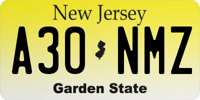 NJ license plate A30NMZ