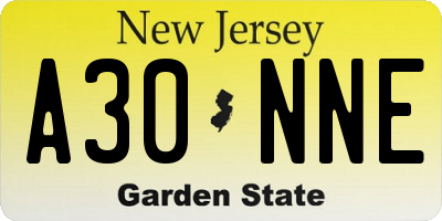 NJ license plate A30NNE