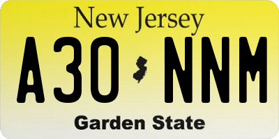 NJ license plate A30NNM