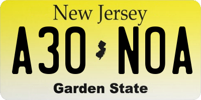 NJ license plate A30NOA