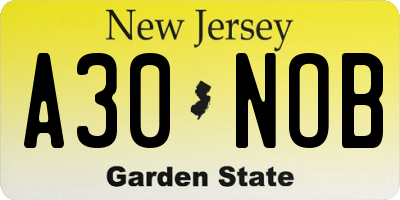 NJ license plate A30NOB