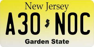 NJ license plate A30NOC