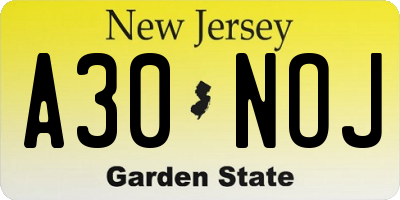 NJ license plate A30NOJ