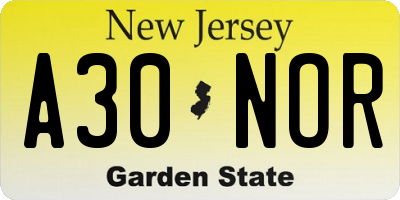 NJ license plate A30NOR