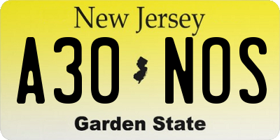 NJ license plate A30NOS