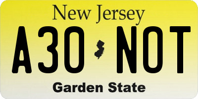 NJ license plate A30NOT