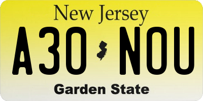 NJ license plate A30NOU