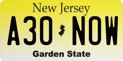 NJ license plate A30NOW