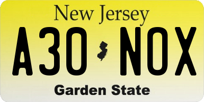 NJ license plate A30NOX