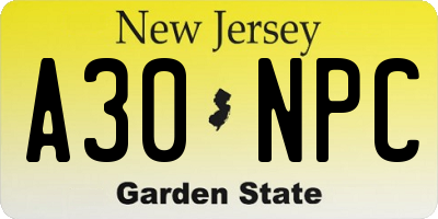 NJ license plate A30NPC