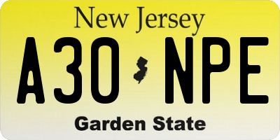 NJ license plate A30NPE