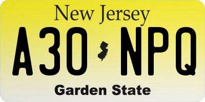 NJ license plate A30NPQ