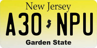 NJ license plate A30NPU