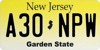 NJ license plate A30NPW