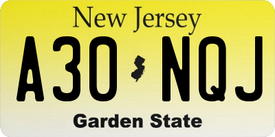NJ license plate A30NQJ